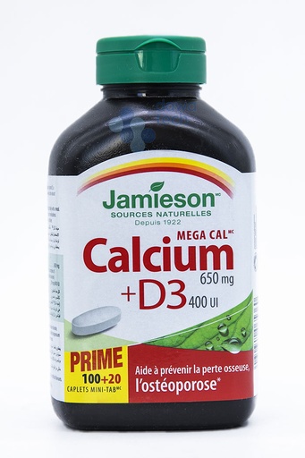 JAMIESON MEGA CAL CALCIUM+D3 (650 mg/400 iu) (100+20 CAPLETS)