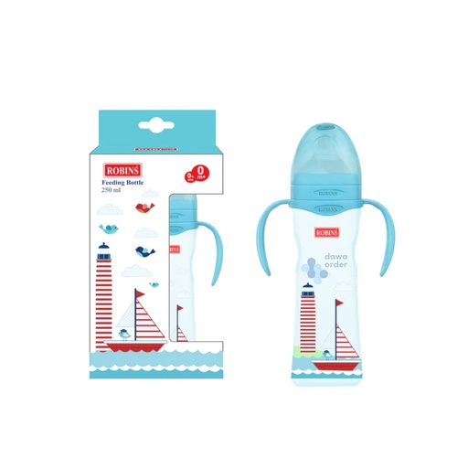 Robins Baby Bottle Silicon Teat Blue 250Ml