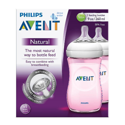 Avent Natural 2 Bottle 1M+ Pink (260 Ml/9 Oz)